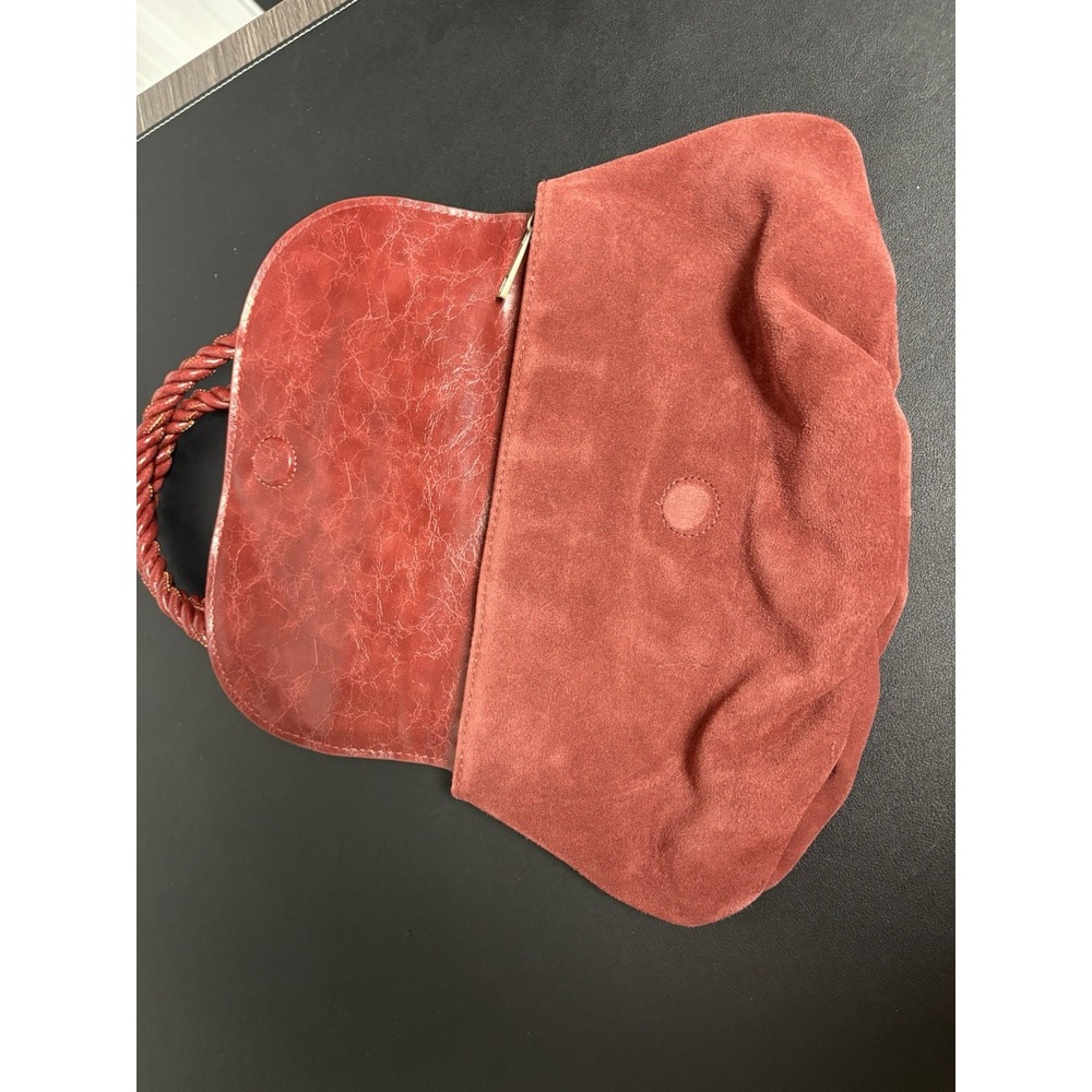 Anthropologie‎ Suede Leather Crossbody Small Terracotta Red Handbag - Picture 6 of 13